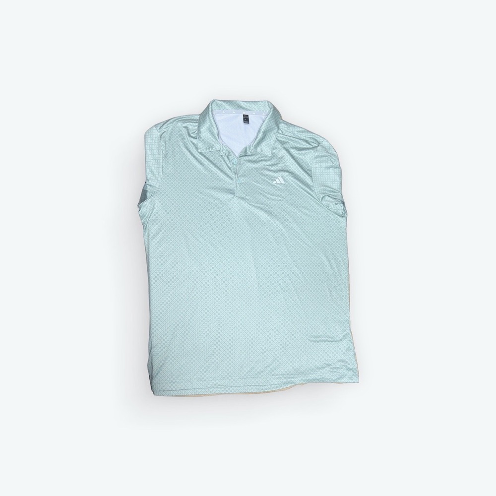 adidas Golf Polo Shirt Mens Large Mint Green Polka Dot Short Sleeve Sport Logo